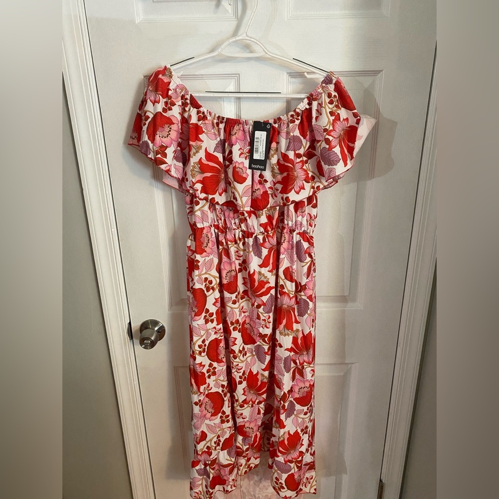 Bohoo Floral Off The Shoulder Midi Dress